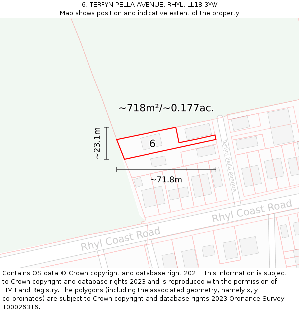 6, TERFYN PELLA AVENUE, RHYL, LL18 3YW: Plot and title map