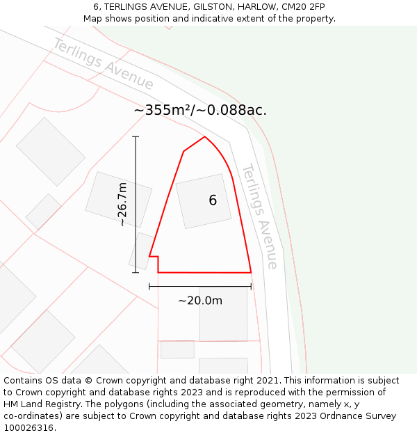 6, TERLINGS AVENUE, GILSTON, HARLOW, CM20 2FP: Plot and title map