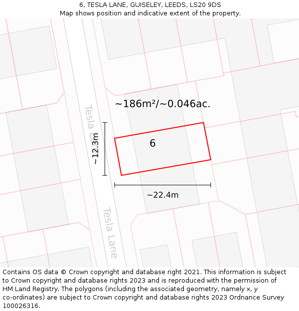 6, TESLA LANE, GUISELEY, LEEDS, LS20 9DS: Plot and title map