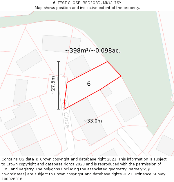 6, TEST CLOSE, BEDFORD, MK41 7SY: Plot and title map