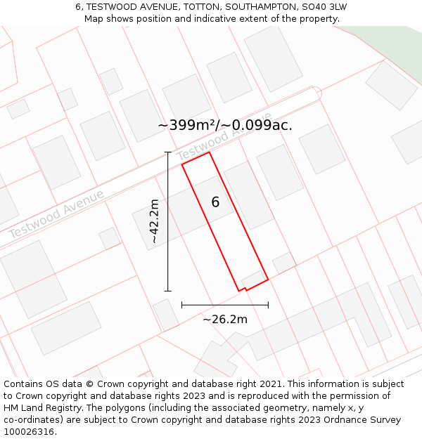 6, TESTWOOD AVENUE, TOTTON, SOUTHAMPTON, SO40 3LW: Plot and title map