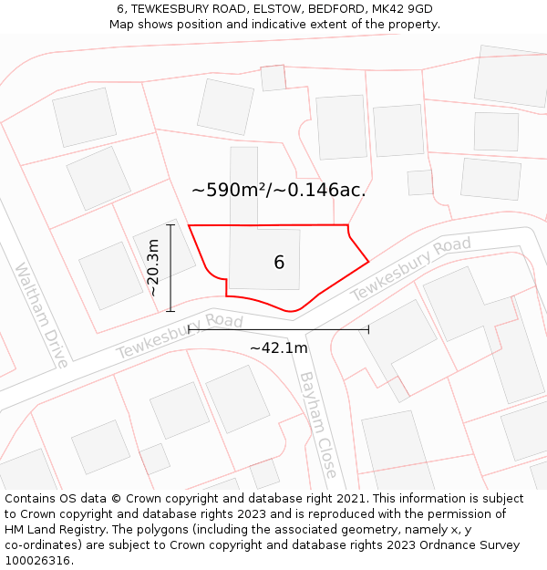 6, TEWKESBURY ROAD, ELSTOW, BEDFORD, MK42 9GD: Plot and title map