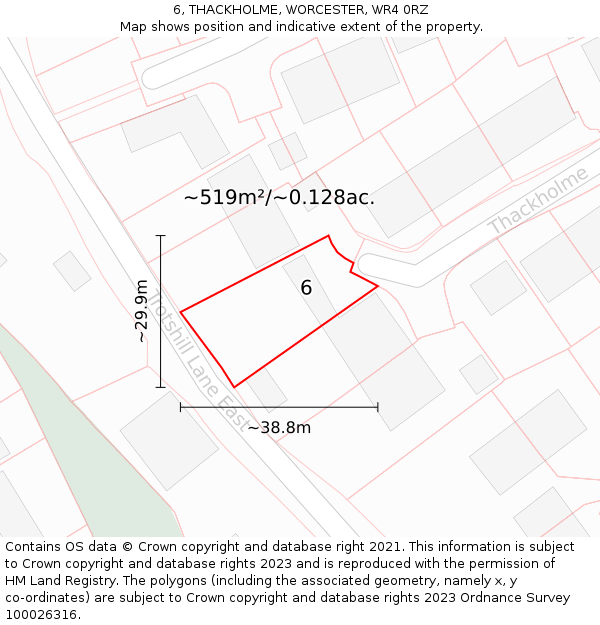 6, THACKHOLME, WORCESTER, WR4 0RZ: Plot and title map