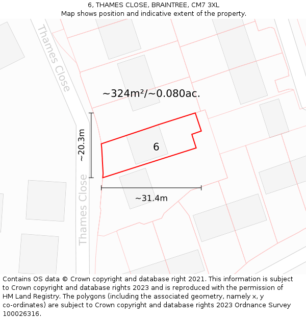 6, THAMES CLOSE, BRAINTREE, CM7 3XL: Plot and title map