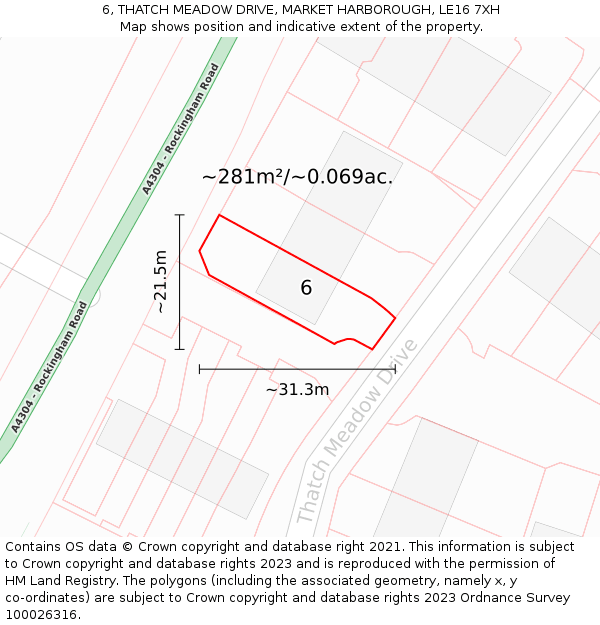 6, THATCH MEADOW DRIVE, MARKET HARBOROUGH, LE16 7XH: Plot and title map