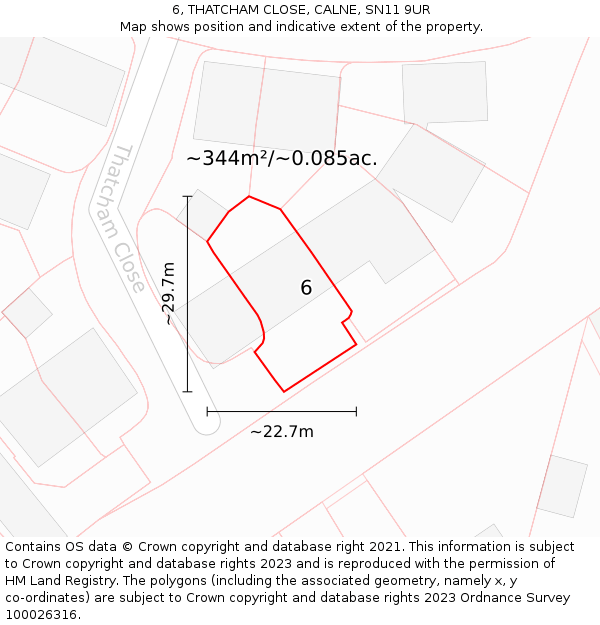 6, THATCHAM CLOSE, CALNE, SN11 9UR: Plot and title map