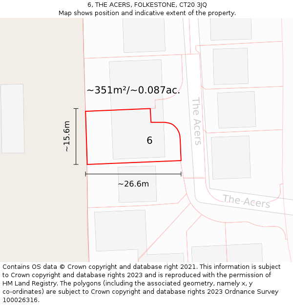 6, THE ACERS, FOLKESTONE, CT20 3JQ: Plot and title map