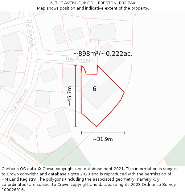 6, THE AVENUE, INGOL, PRESTON, PR2 7AX: Plot and title map