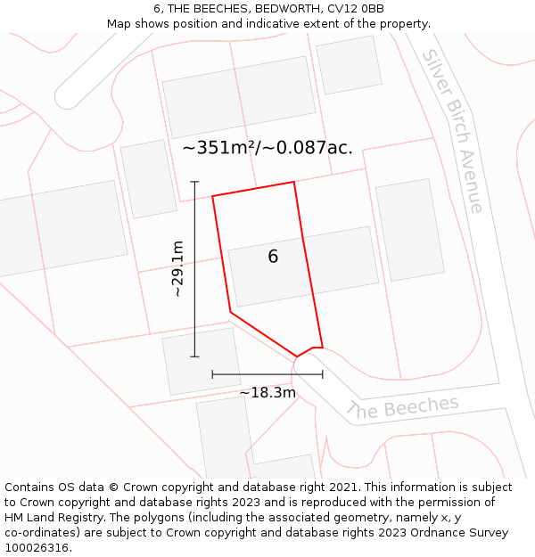 6, THE BEECHES, BEDWORTH, CV12 0BB: Plot and title map