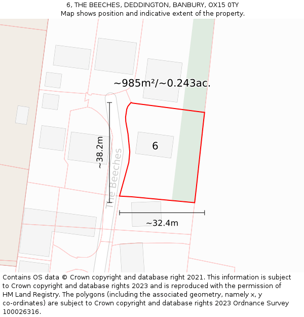 6, THE BEECHES, DEDDINGTON, BANBURY, OX15 0TY: Plot and title map