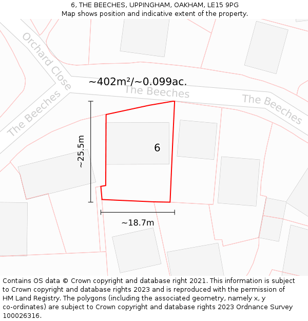 6, THE BEECHES, UPPINGHAM, OAKHAM, LE15 9PG: Plot and title map