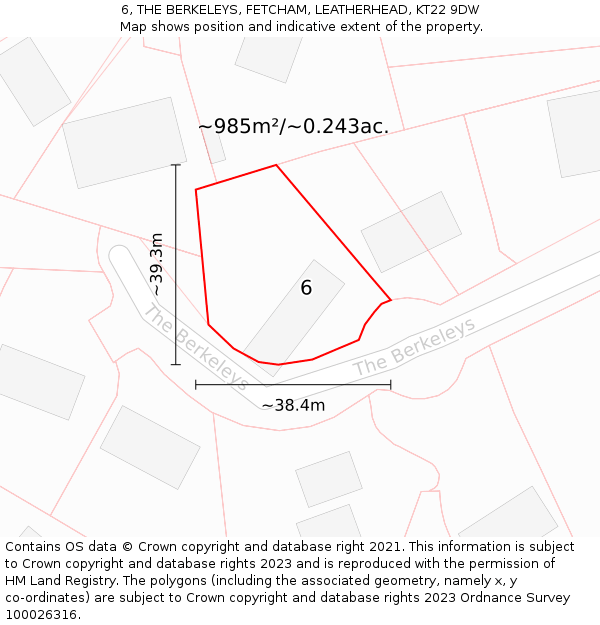 6, THE BERKELEYS, FETCHAM, LEATHERHEAD, KT22 9DW: Plot and title map