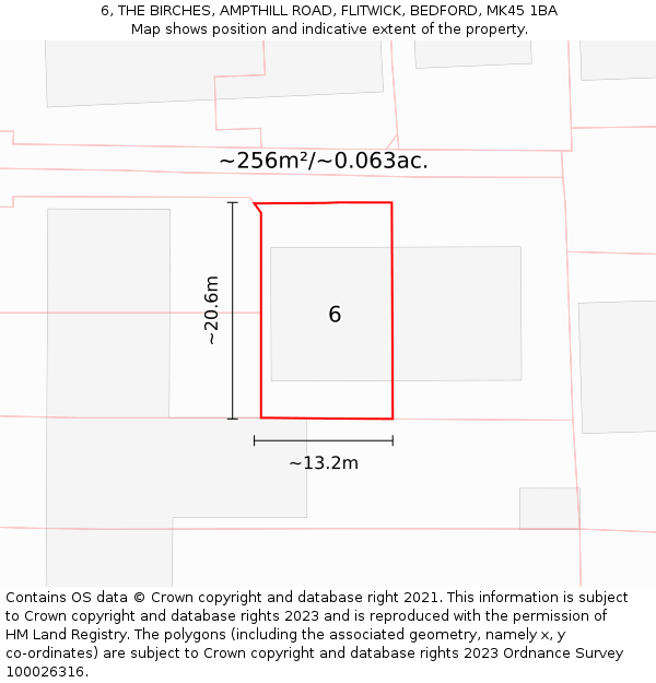 6, THE BIRCHES, AMPTHILL ROAD, FLITWICK, BEDFORD, MK45 1BA: Plot and title map