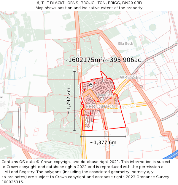 6, THE BLACKTHORNS, BROUGHTON, BRIGG, DN20 0BB: Plot and title map