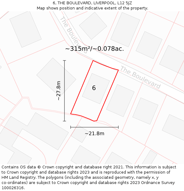 6, THE BOULEVARD, LIVERPOOL, L12 5JZ: Plot and title map