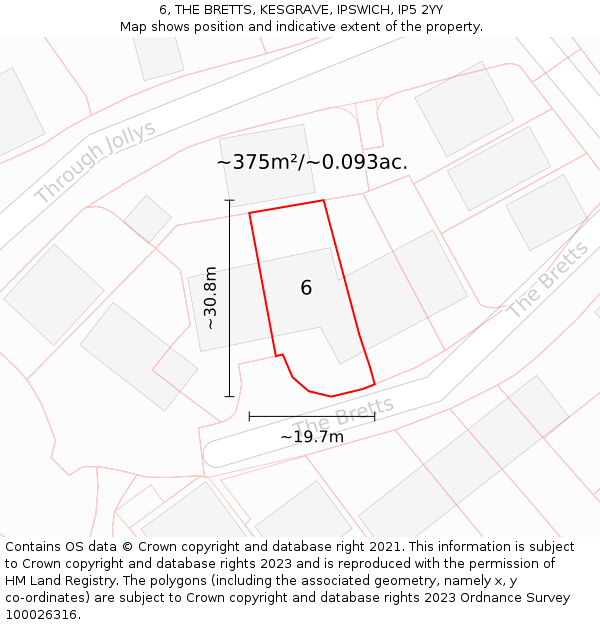 6, THE BRETTS, KESGRAVE, IPSWICH, IP5 2YY: Plot and title map