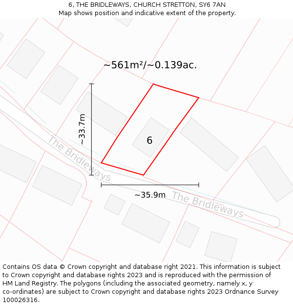 6, THE BRIDLEWAYS, CHURCH STRETTON, SY6 7AN: Plot and title map