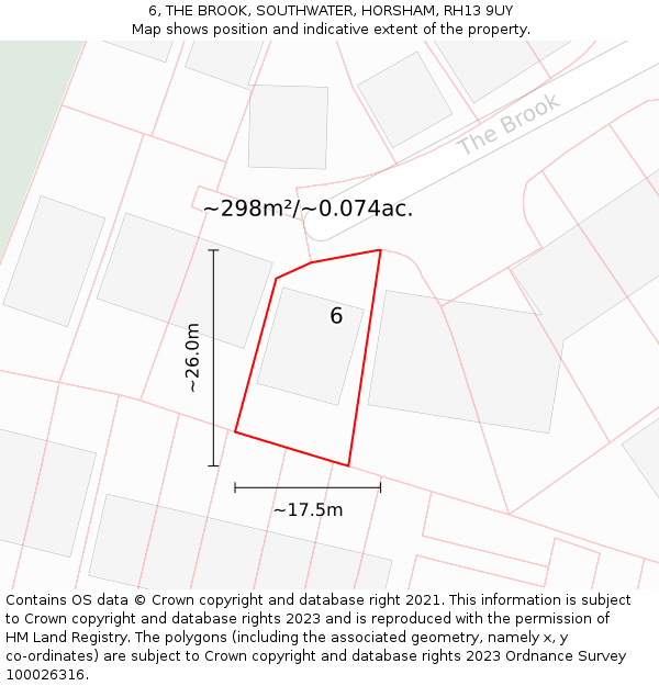 6, THE BROOK, SOUTHWATER, HORSHAM, RH13 9UY: Plot and title map