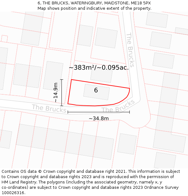 6, THE BRUCKS, WATERINGBURY, MAIDSTONE, ME18 5PX: Plot and title map