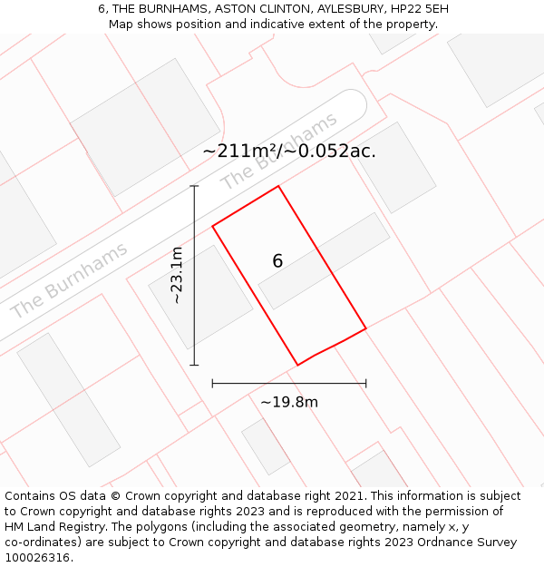 6, THE BURNHAMS, ASTON CLINTON, AYLESBURY, HP22 5EH: Plot and title map