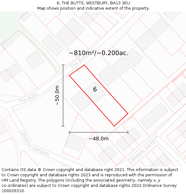 6, THE BUTTS, WESTBURY, BA13 3EU: Plot and title map