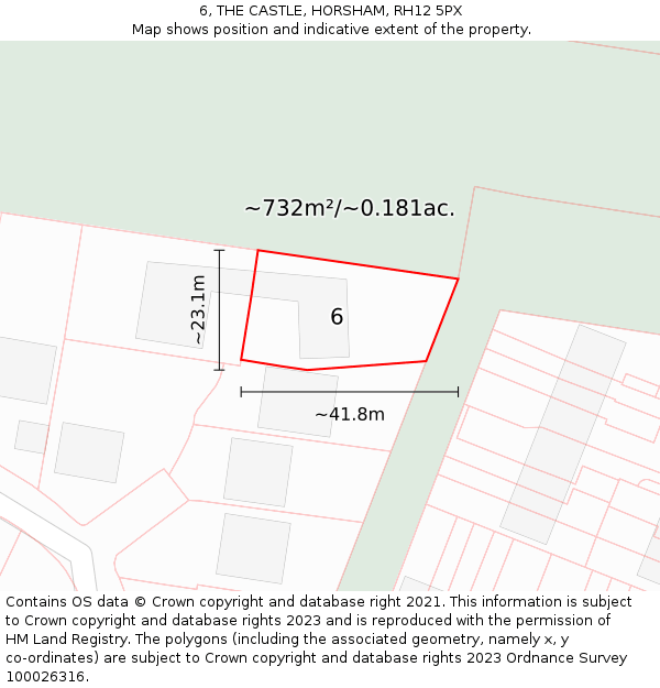 6, THE CASTLE, HORSHAM, RH12 5PX: Plot and title map