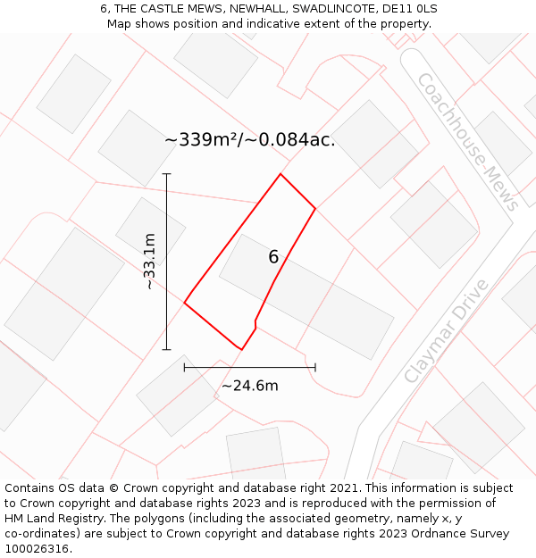 6, THE CASTLE MEWS, NEWHALL, SWADLINCOTE, DE11 0LS: Plot and title map