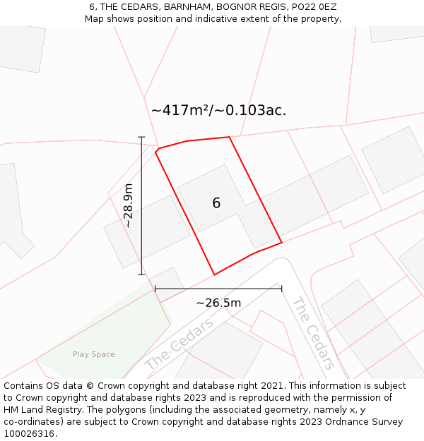 6, THE CEDARS, BARNHAM, BOGNOR REGIS, PO22 0EZ: Plot and title map