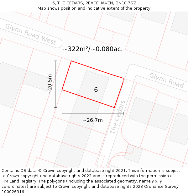 6, THE CEDARS, PEACEHAVEN, BN10 7SZ: Plot and title map