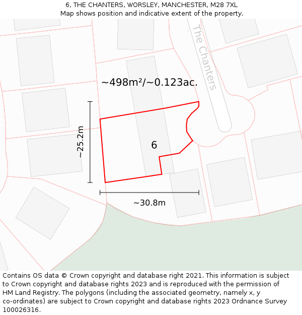 6, THE CHANTERS, WORSLEY, MANCHESTER, M28 7XL: Plot and title map