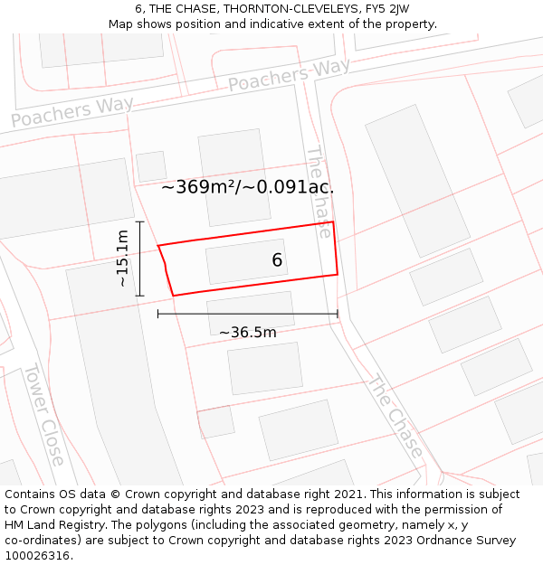 6, THE CHASE, THORNTON-CLEVELEYS, FY5 2JW: Plot and title map