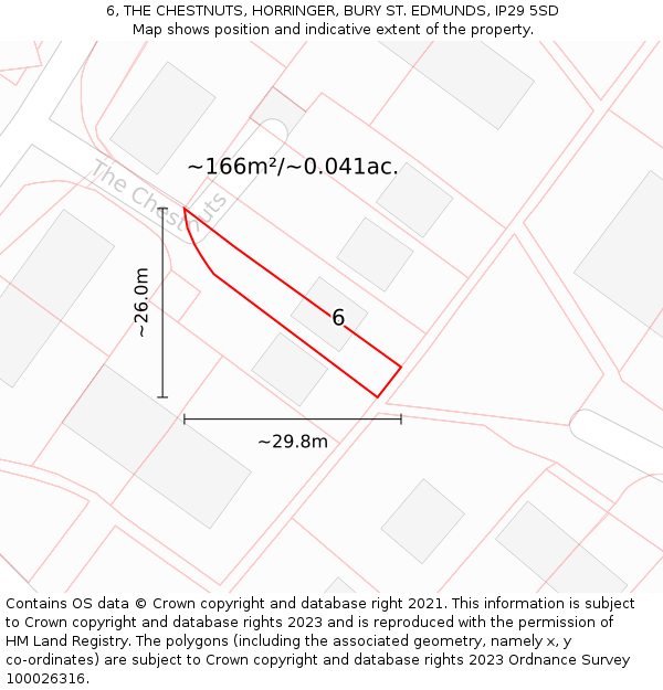 6, THE CHESTNUTS, HORRINGER, BURY ST. EDMUNDS, IP29 5SD: Plot and title map
