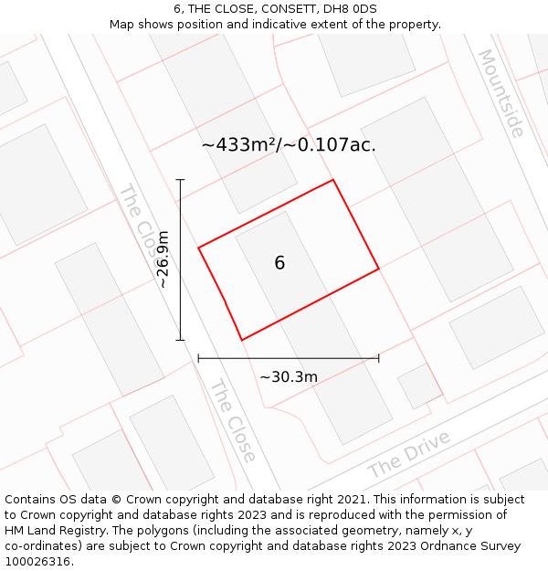 6, THE CLOSE, CONSETT, DH8 0DS: Plot and title map