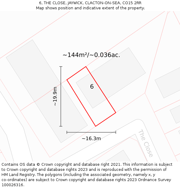 6, THE CLOSE, JAYWICK, CLACTON-ON-SEA, CO15 2RR: Plot and title map