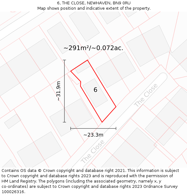 6, THE CLOSE, NEWHAVEN, BN9 0RU: Plot and title map