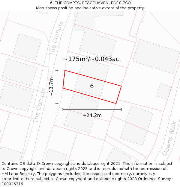 6, THE COMPTS, PEACEHAVEN, BN10 7SQ: Plot and title map