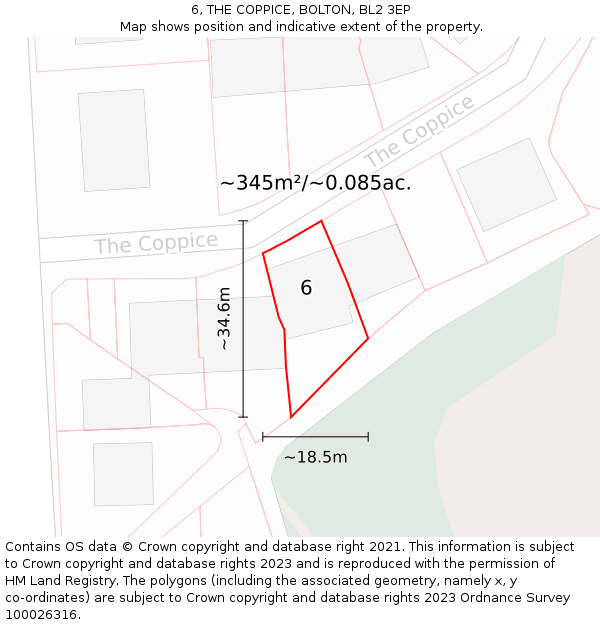 6, THE COPPICE, BOLTON, BL2 3EP: Plot and title map