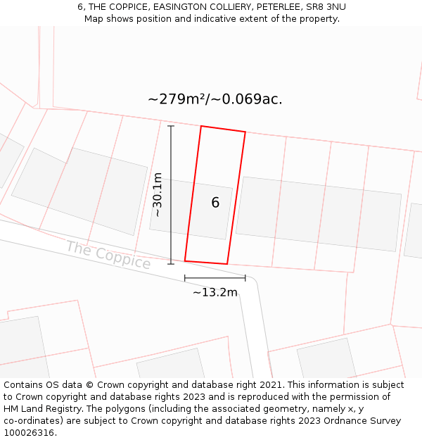 6, THE COPPICE, EASINGTON COLLIERY, PETERLEE, SR8 3NU: Plot and title map