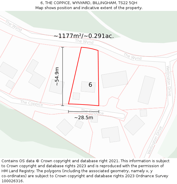 6, THE COPPICE, WYNYARD, BILLINGHAM, TS22 5QH: Plot and title map