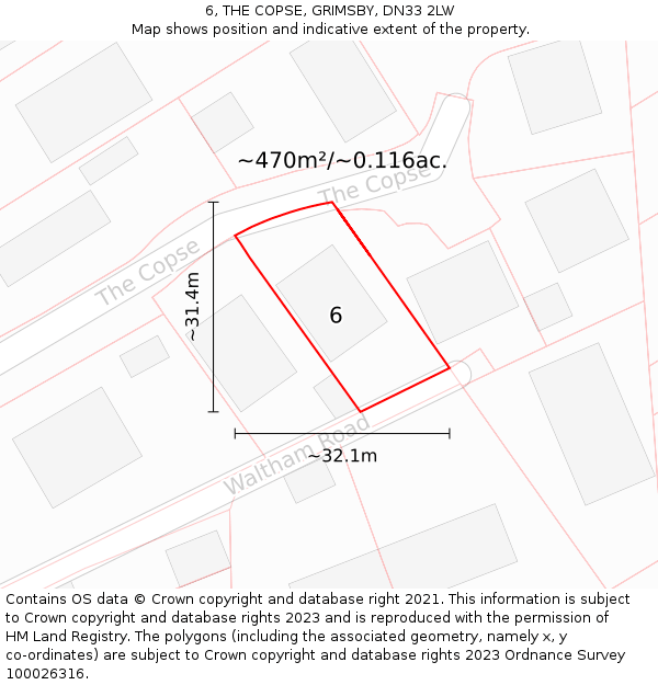 6, THE COPSE, GRIMSBY, DN33 2LW: Plot and title map