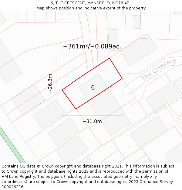 6, THE CRESCENT, MANSFIELD, NG18 4BL: Plot and title map