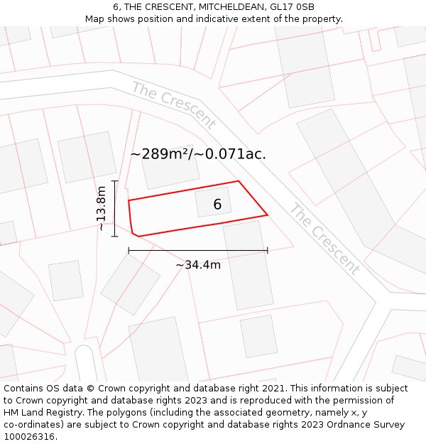 6, THE CRESCENT, MITCHELDEAN, GL17 0SB: Plot and title map