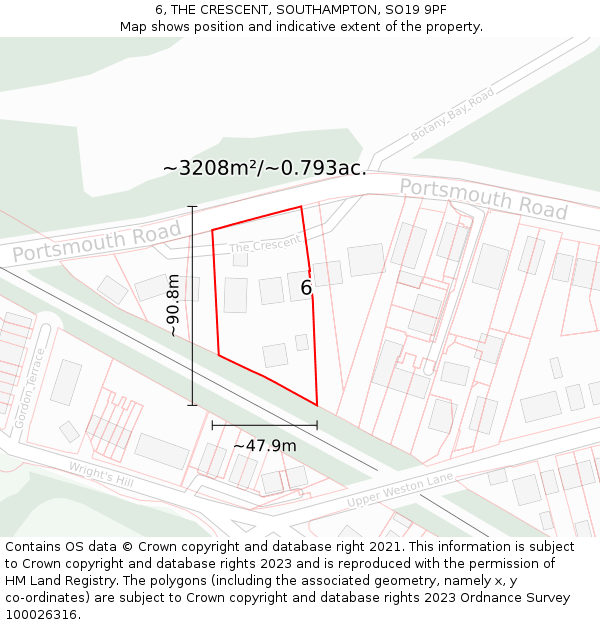 6, THE CRESCENT, SOUTHAMPTON, SO19 9PF: Plot and title map