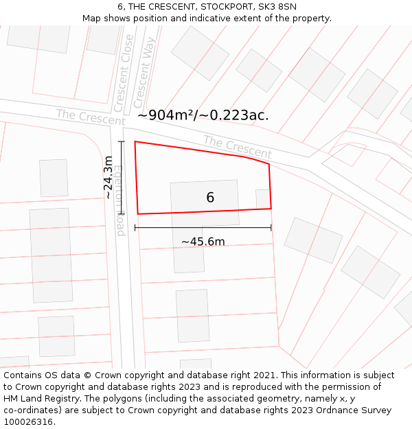 6, THE CRESCENT, STOCKPORT, SK3 8SN: Plot and title map