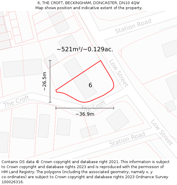 6, THE CROFT, BECKINGHAM, DONCASTER, DN10 4QW: Plot and title map