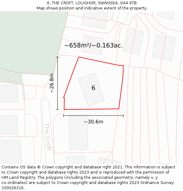 6, THE CROFT, LOUGHOR, SWANSEA, SA4 6TB: Plot and title map