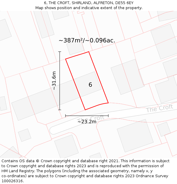 6, THE CROFT, SHIRLAND, ALFRETON, DE55 6EY: Plot and title map