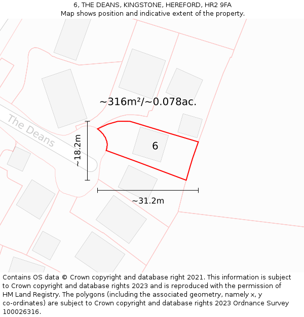 6, THE DEANS, KINGSTONE, HEREFORD, HR2 9FA: Plot and title map