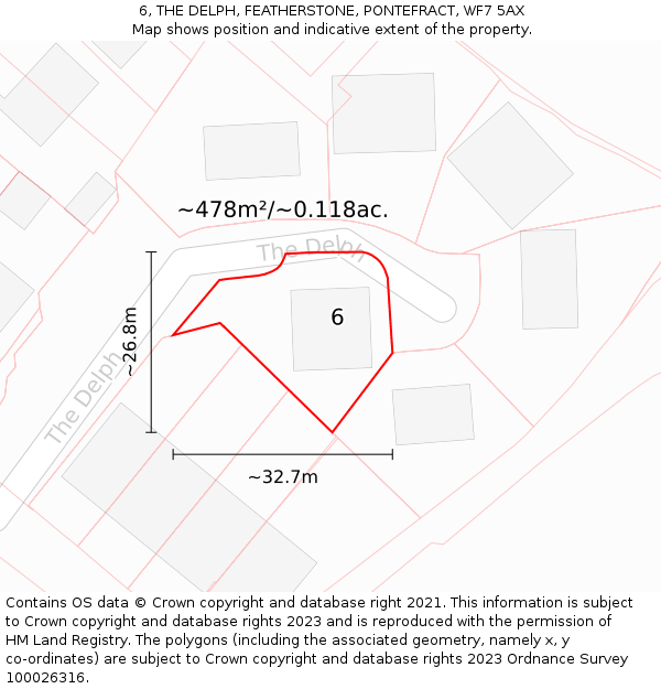 6, THE DELPH, FEATHERSTONE, PONTEFRACT, WF7 5AX: Plot and title map