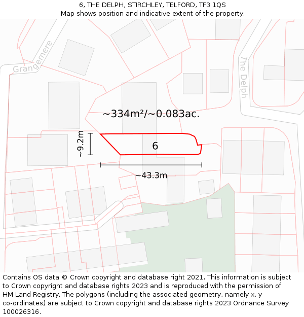 6, THE DELPH, STIRCHLEY, TELFORD, TF3 1QS: Plot and title map